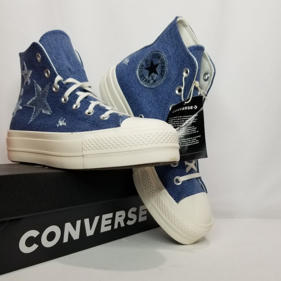 Converse Women's CTAS Lift Denim  Hi Top Star Sneakers Size 7 A12045C Navy NWT - Picture 1 of 8